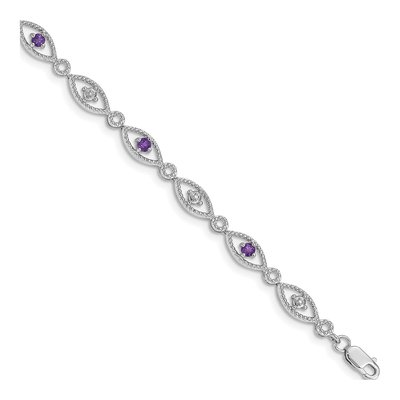 Sterling Silver Amethyst & Diamond Bracelet