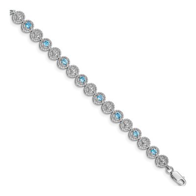 Sterling Silver Swiss Blue Topaz & Diamond Bracelet