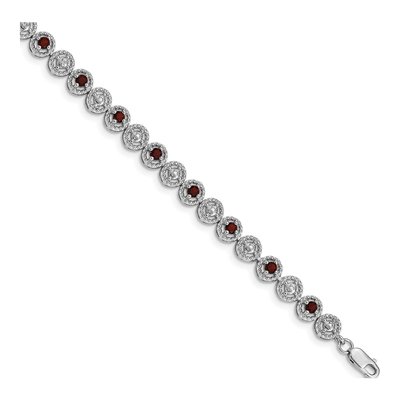 Sterling Silver Garnet & Diamond Bracelet