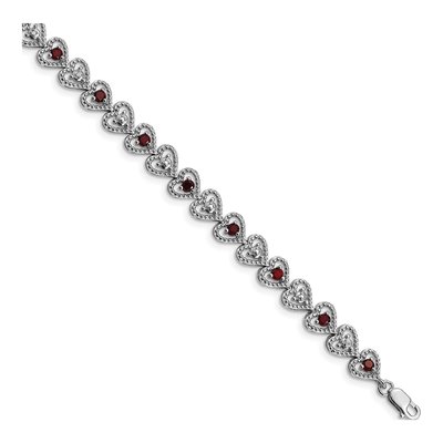 Sterling Silver Garnet & Diamond Bracelet