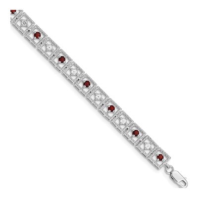 Sterling Silver Garnet & Diamond Bracelet