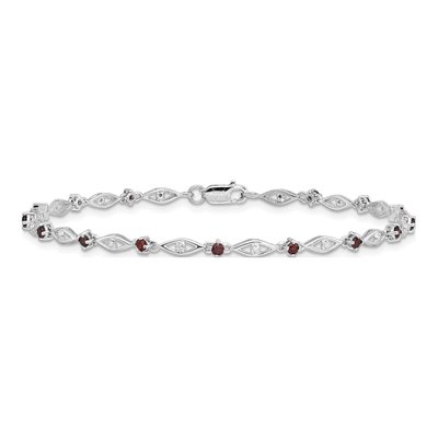 Sterling Silver Garnet & Diamond Bracelet – view 3