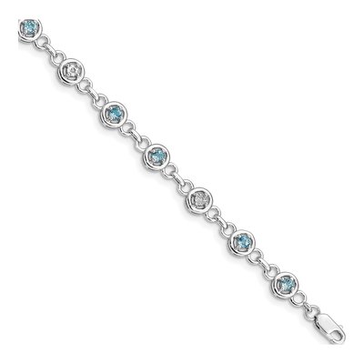 Sterling Silver Swiss Blue Topaz & Diamond Bracelet