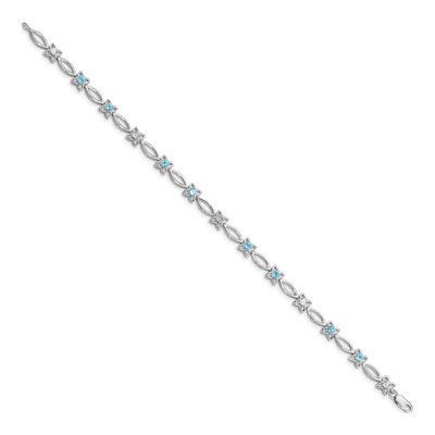 Sterling Silver Swiss Blue Topaz & Diamond Bracelet – view 2
