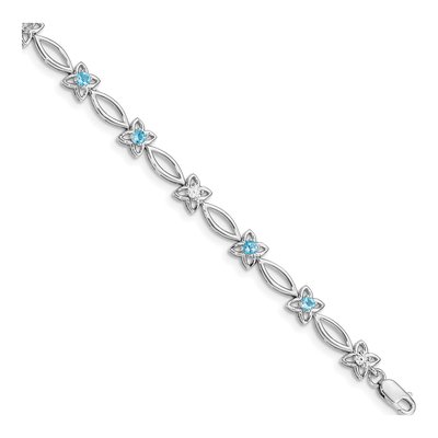Sterling Silver Swiss Blue Topaz & Diamond Bracelet