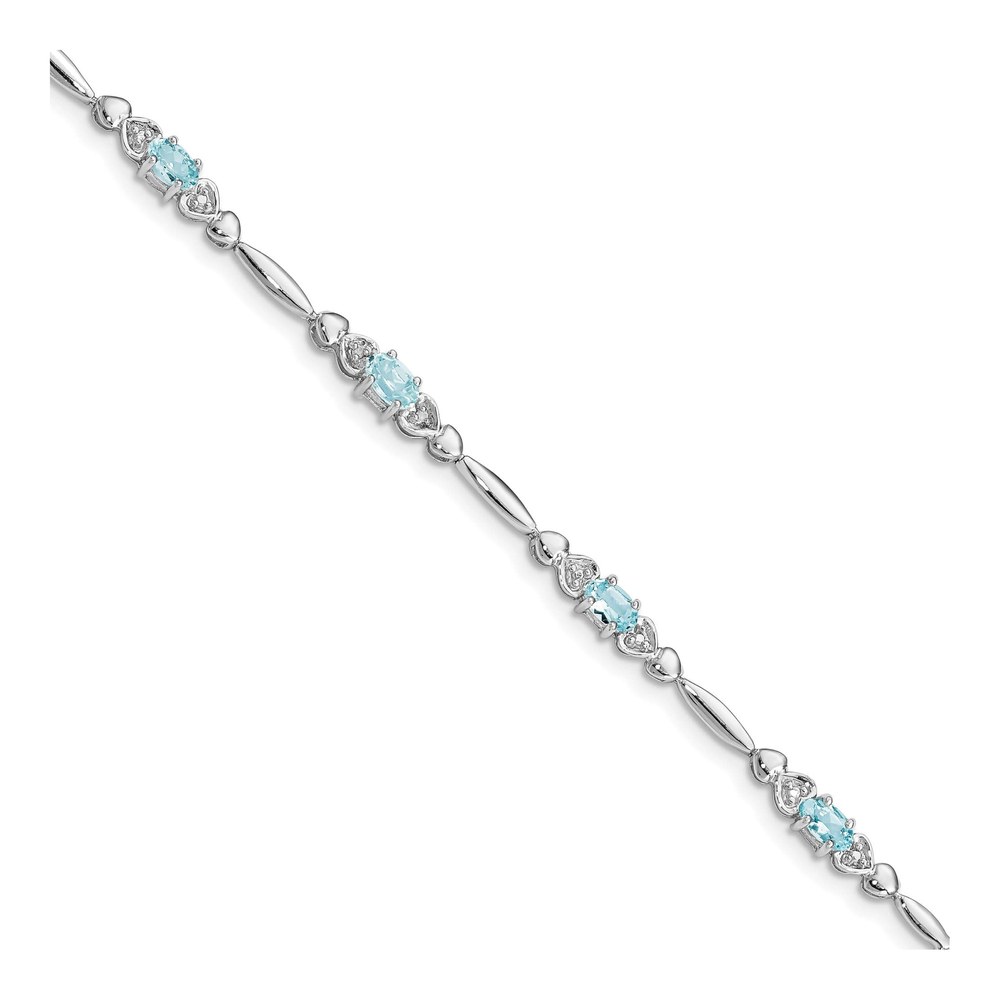 Sterling Silver Aquamarine & Diamond Bracelet, 7"