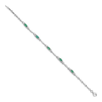 Sterling Silver Emerald & Diamond Bracelet – view 2