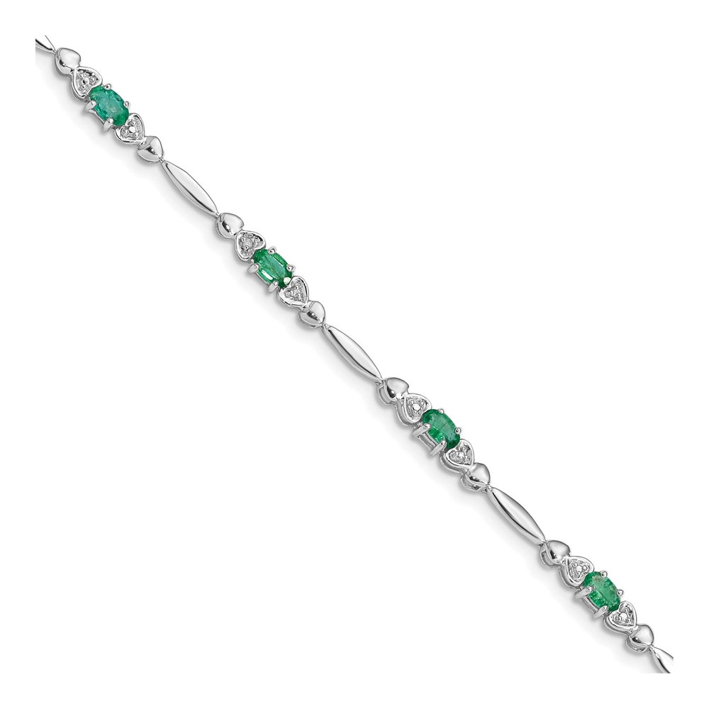 Sterling Silver Emerald & Diamond Bracelet, 7 in
