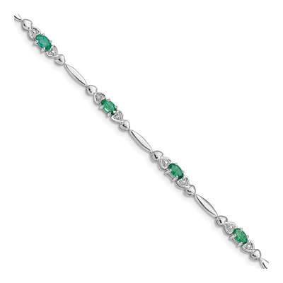 Sterling Silver Emerald & Diamond Bracelet