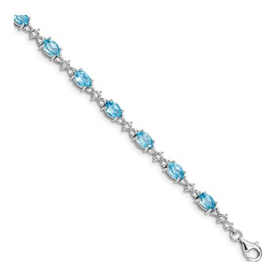 Sterling Silver Swiss Blue Topaz & White Topaz Bracelet