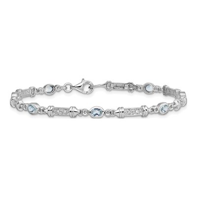 Sterling Silver 1/15 ct tw Aquamarine & Diamond Bracelet – view 3