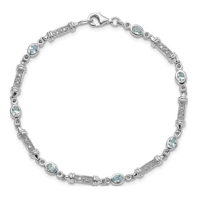 Sterling Silver 1/15 ct tw Aquamarine & Diamond Bracelet – view 5