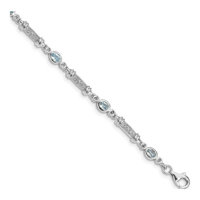 Sterling Silver 1/15 ct tw Aquamarine & Diamond Bracelet