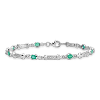 Sterling Silver 1/15 ct tw Emerald & Diamond Bracelet – view 3