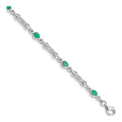 Sterling Silver 1/15 ct tw Emerald & Diamond Bracelet
