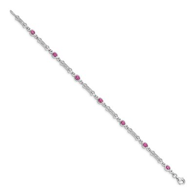 Sterling Silver 1/15 ct tw Pink Tourmaline & Diamond Bracelet – view 2