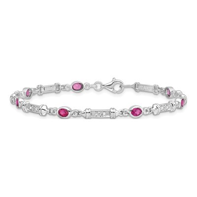 Sterling Silver 1/15 ct tw Pink Tourmaline & Diamond Bracelet – view 3