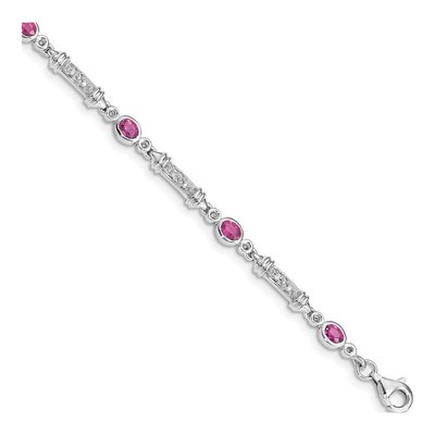 Sterling Silver 1/15 ct tw Pink Tourmaline & Diamond Bracelet