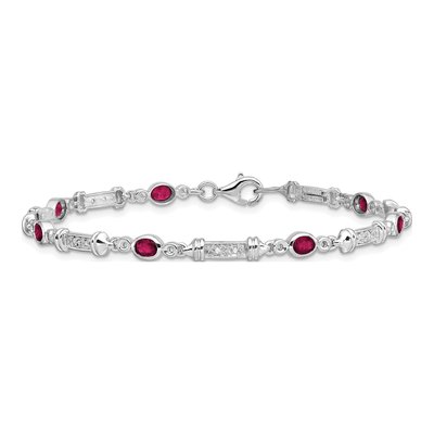 Sterling Silver 1/15 ct tw Composite Ruby & Diamond Bracelet – view 3