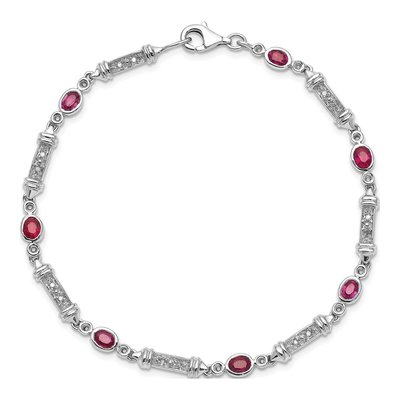Sterling Silver 1/15 ct tw Composite Ruby & Diamond Bracelet – view 5