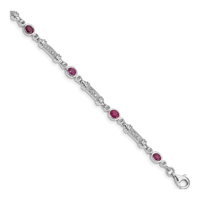 Sterling Silver 1/15 ct tw Composite Ruby & Diamond Bracelet