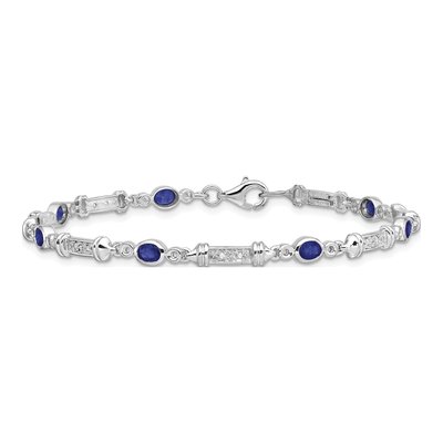 Sterling Silver 1/15 ct tw Sapphire & Diamond Bracelet – view 4