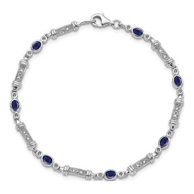 Sterling Silver 1/15 ct tw Sapphire & Diamond Bracelet – view 5