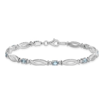 Sterling Silver Aquamarine & Diamond Bracelet – view 4