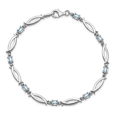 Sterling Silver Aquamarine & Diamond Bracelet – view 5
