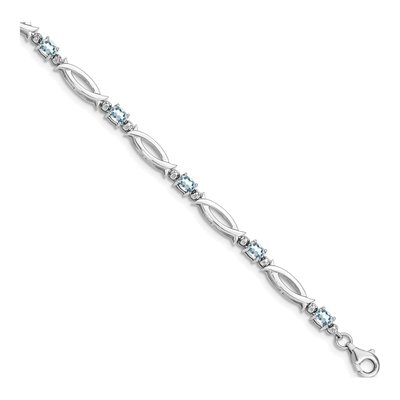 Sterling Silver Aquamarine & Diamond Bracelet