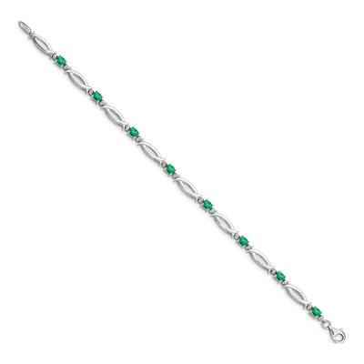 Sterling Silver Emerald & Diamond Bracelet – view 2