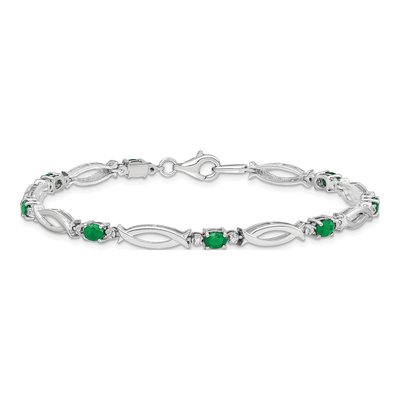 Sterling Silver Emerald & Diamond Bracelet – view 4