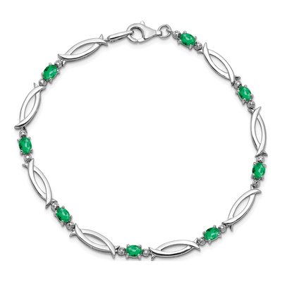 Sterling Silver Emerald & Diamond Bracelet – view 5