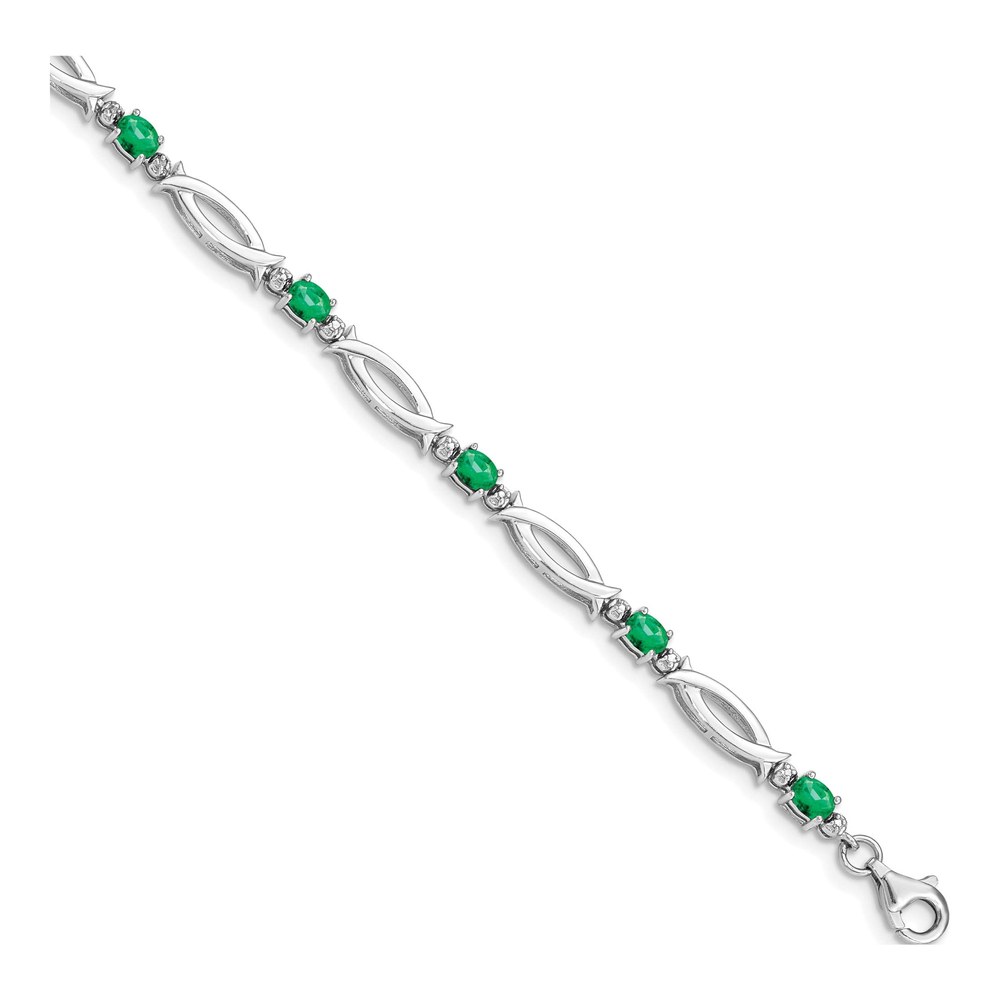 Sterling Silver Emerald & Diamond Bracelet