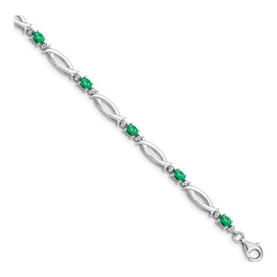 Sterling Silver Emerald & Diamond Bracelet