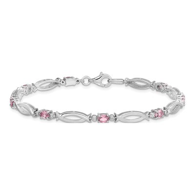 Sterling Silver Pink Tourmaline & Diamond Bracelet – view 4