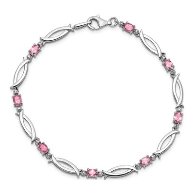 Sterling Silver Pink Tourmaline & Diamond Bracelet – view 5