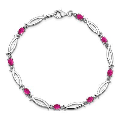 Sterling Silver Composite Ruby & Diamond Bracelet – view 5