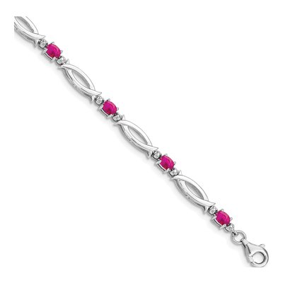 Sterling Silver Composite Ruby & Diamond Bracelet