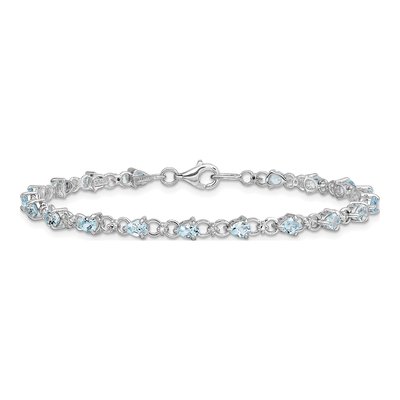 Sterling Silver Aquamarine & Diamond Bracelet – view 3