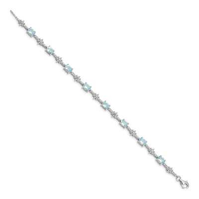 Sterling Silver Aquamarine & Diamond Bracelet – view 2