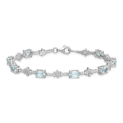 Sterling Silver Aquamarine & Diamond Bracelet – view 3