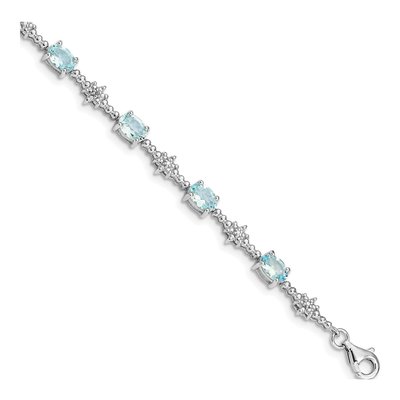 Sterling Silver Aquamarine & Diamond Bracelet