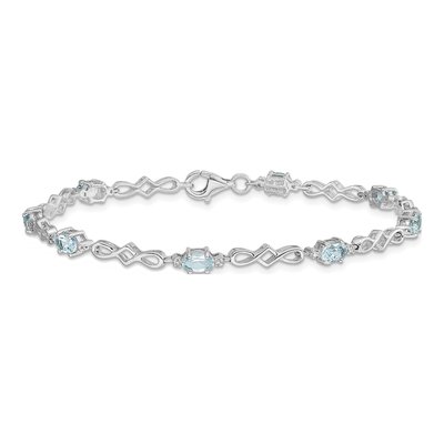 Sterling Silver Aquamarine & Diamond Bracelet – view 4
