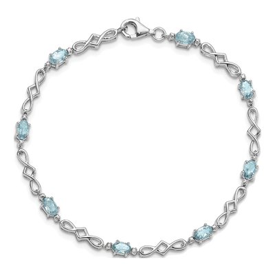Sterling Silver Aquamarine & Diamond Bracelet – view 5
