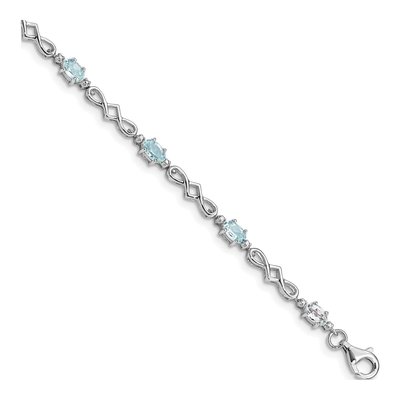 Sterling Silver Aquamarine & Diamond Bracelet