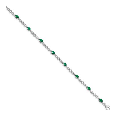 Sterling Silver Emerald & Diamond Bracelet – view 2