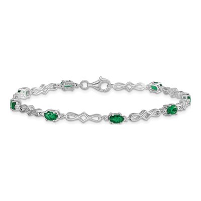 Sterling Silver Emerald & Diamond Bracelet – view 4