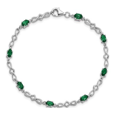 Sterling Silver Emerald & Diamond Bracelet – view 5