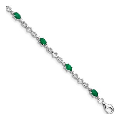 Sterling Silver Emerald & Diamond Bracelet